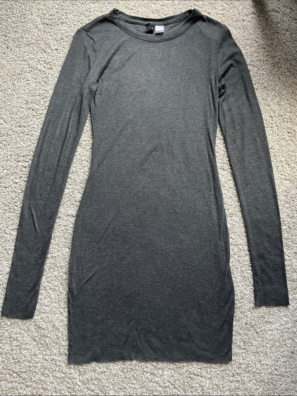 Divided Fitted Long-Sleeve Bodycon Dress in Charcoal